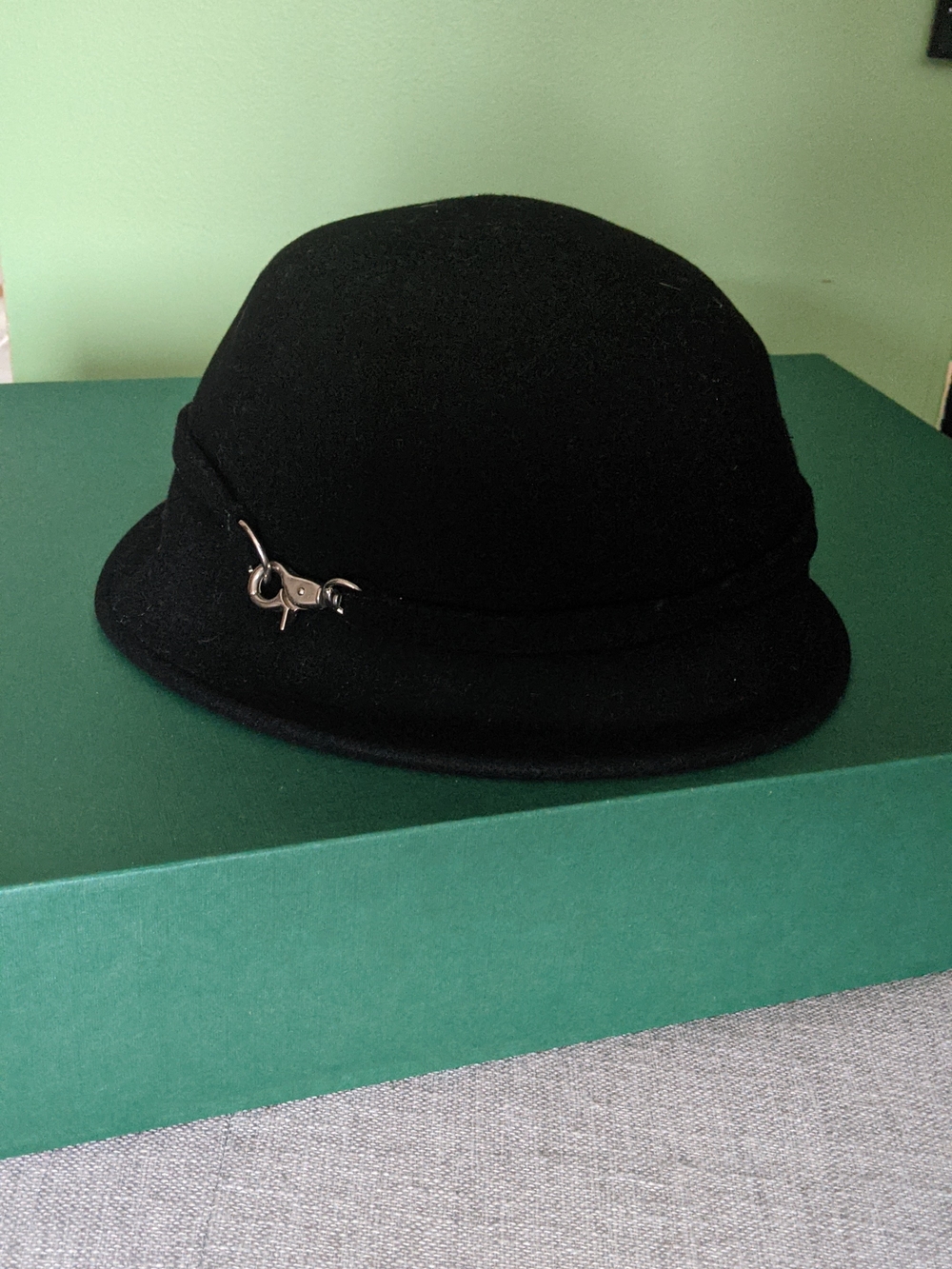 Black Wool Cloche Hat with Silver Buckle